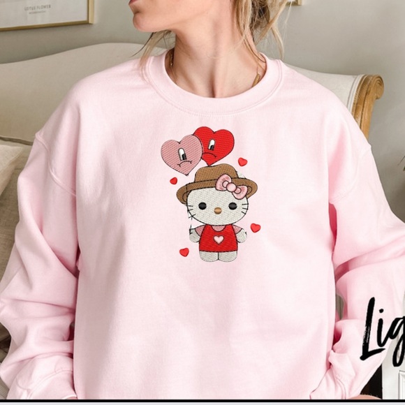 Bad bunny x Hello kitty embroidered crew neck sweater - Picture 1 of 6
